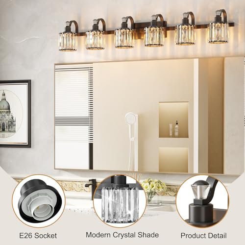 Mercer41 Crystal Bathroom Vanity Light 6 Light Modern Bathroom Vanity ...